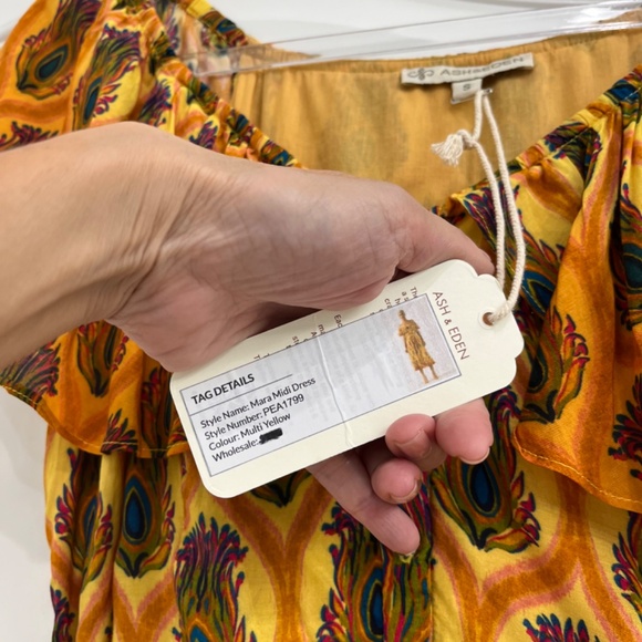 Ash & Eden Mara Midi Dress in Yellow with Peacock Print - NWT - Size Small - Picture 4 of 9